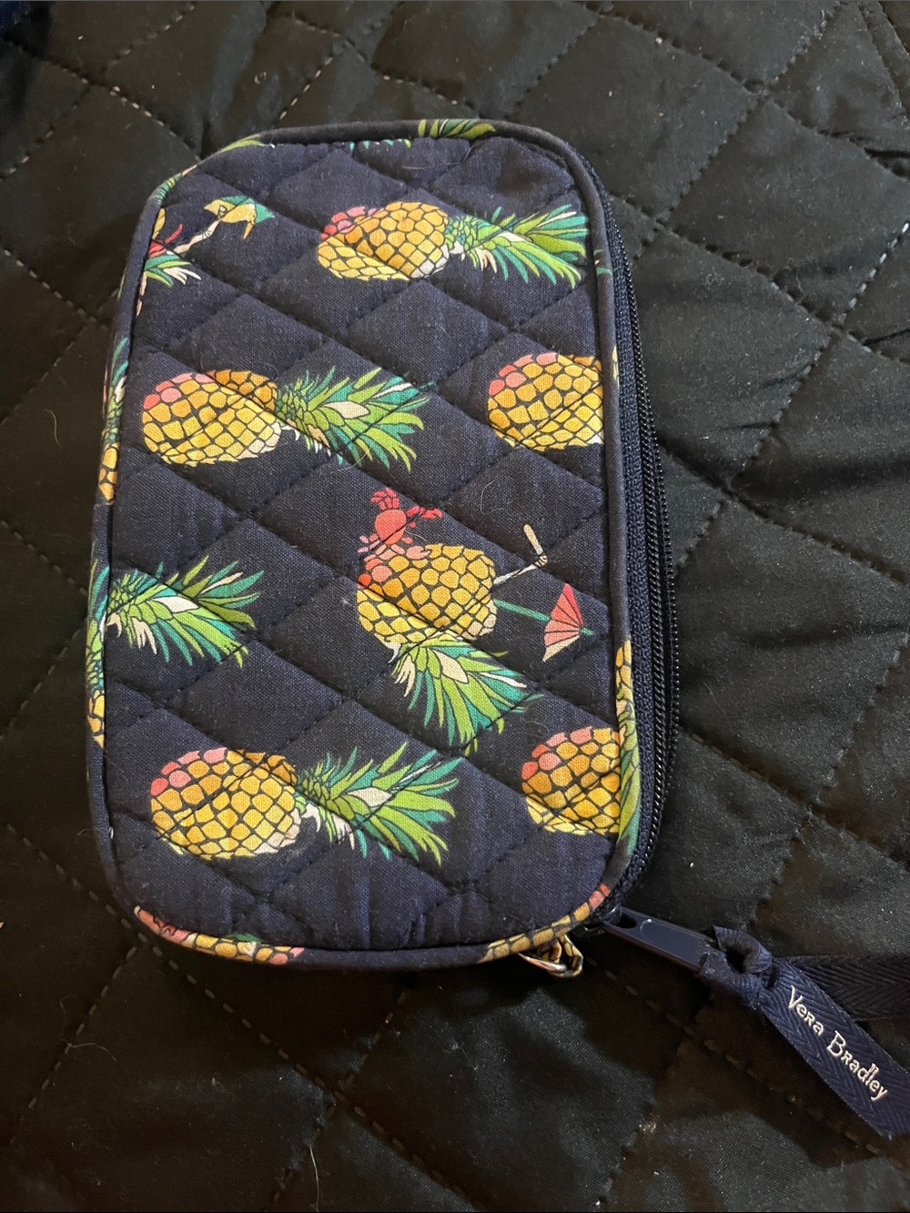 Vera Bradley Toucan Party navy blue cosmetic bag vibrant tropical pineapples C58